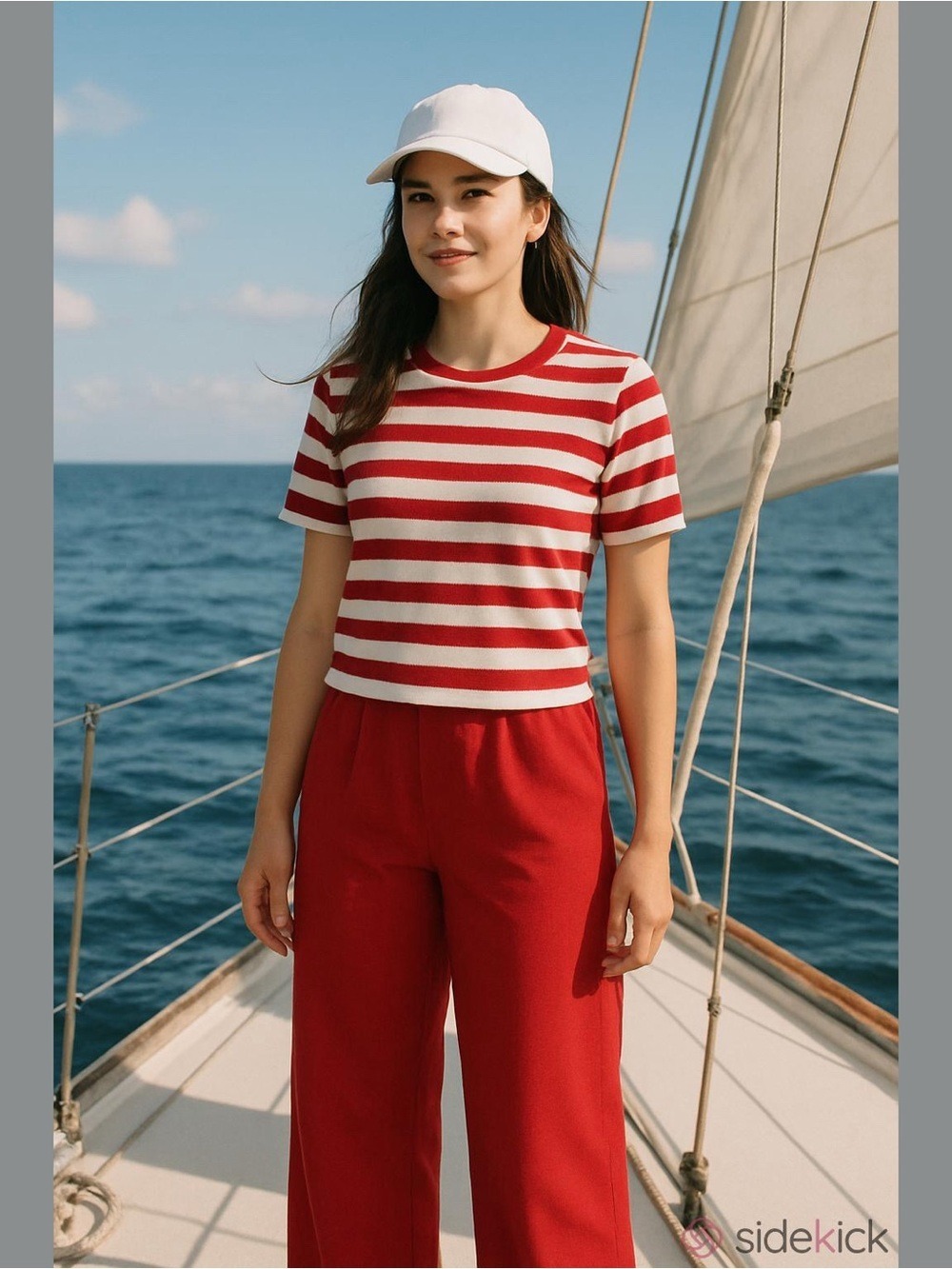2PC LIZ CLAIBORNE & DAVID RICHARDS COASTAL RED STRIPED TOP & RED TAPER LEG PANT